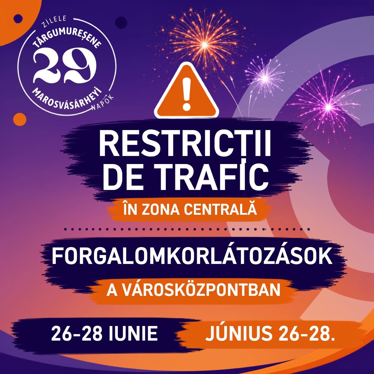 Restricții de circulație în zona centrală a municipiului Târgu Mureș
